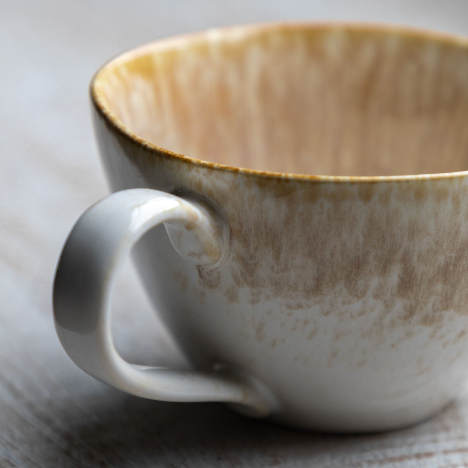 Reactive glaze set of 4 camel coloured ceramic mugs | malletandplane.com