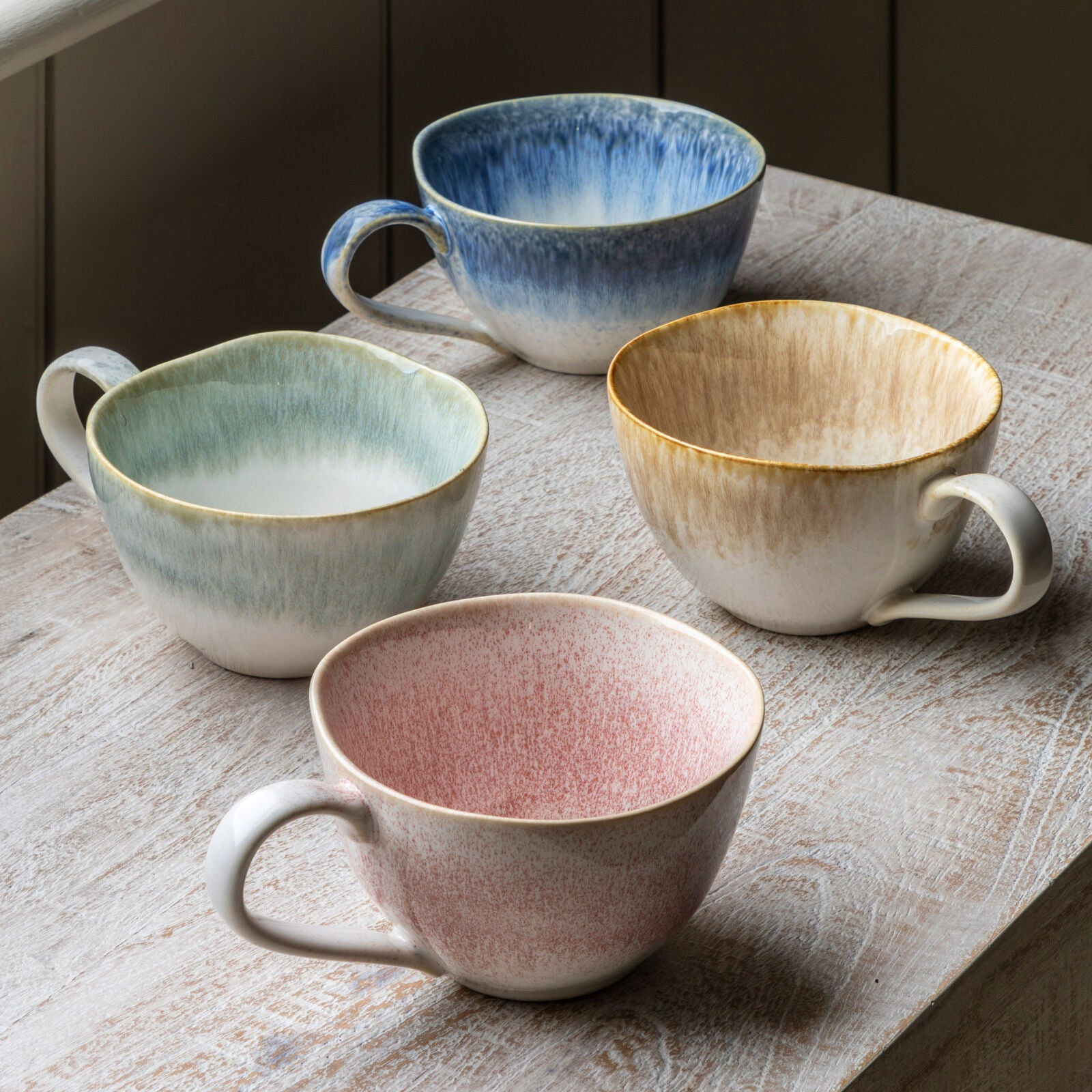 Reactive set of 4 duck egg blue ceramic mugs | malletandplane.com
