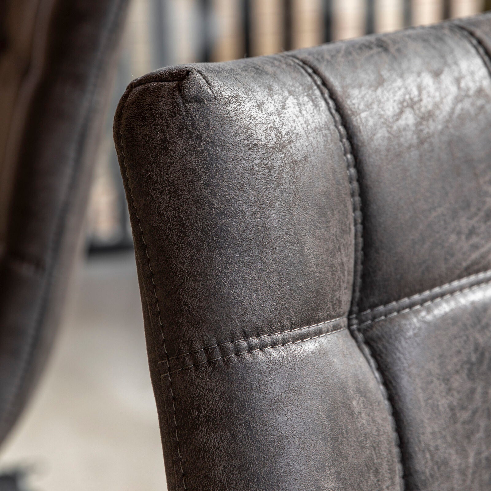 Sigmund set of 2 dining chairs in grey distressed faux leather | MalletandPlane.com