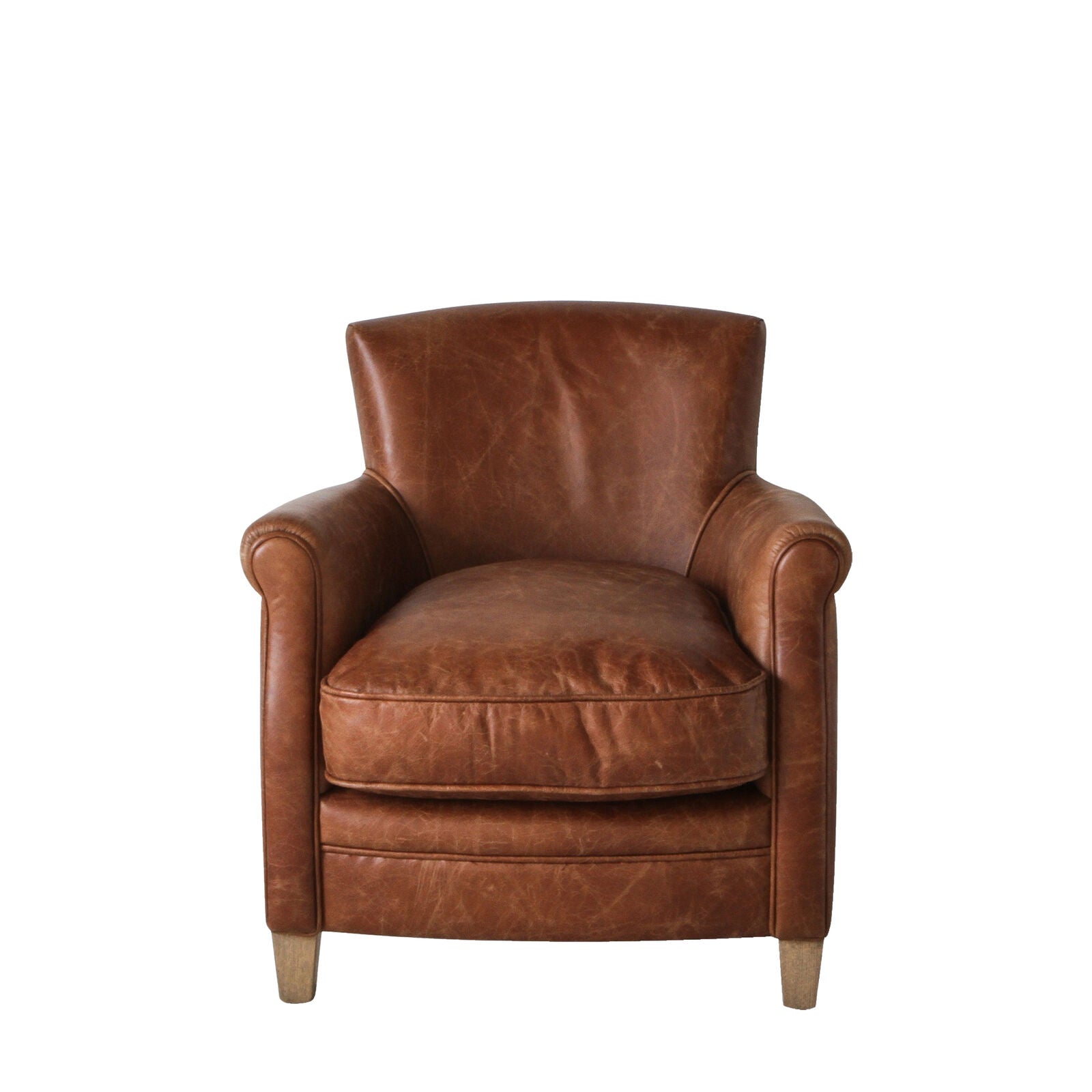 Sir Alfred vintage top grain brown leather armchair with ash feet | MalletandPlane.com