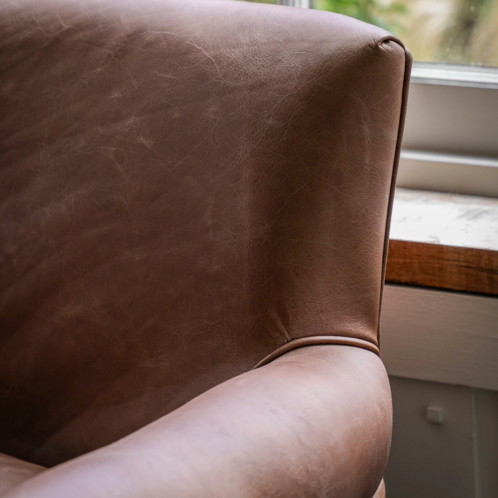 Sir Alfred vintage top grain brown leather armchair with ash feet | MalletandPlane.com