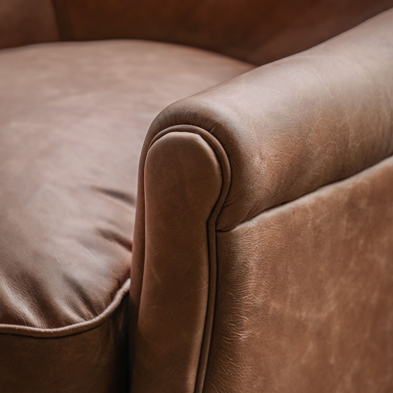 Sir Alfred vintage top grain brown leather armchair with ash feet | MalletandPlane.com