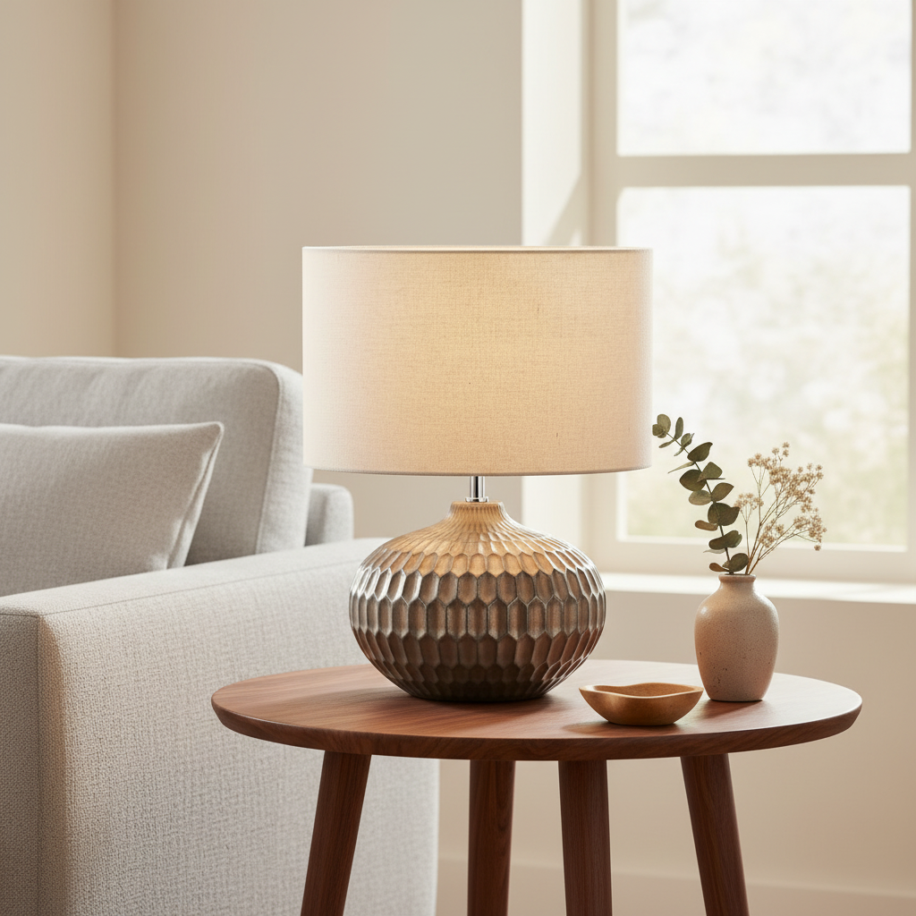 SOREN Bronze Textured Ceramic Table Lamp  Linen Look Shade