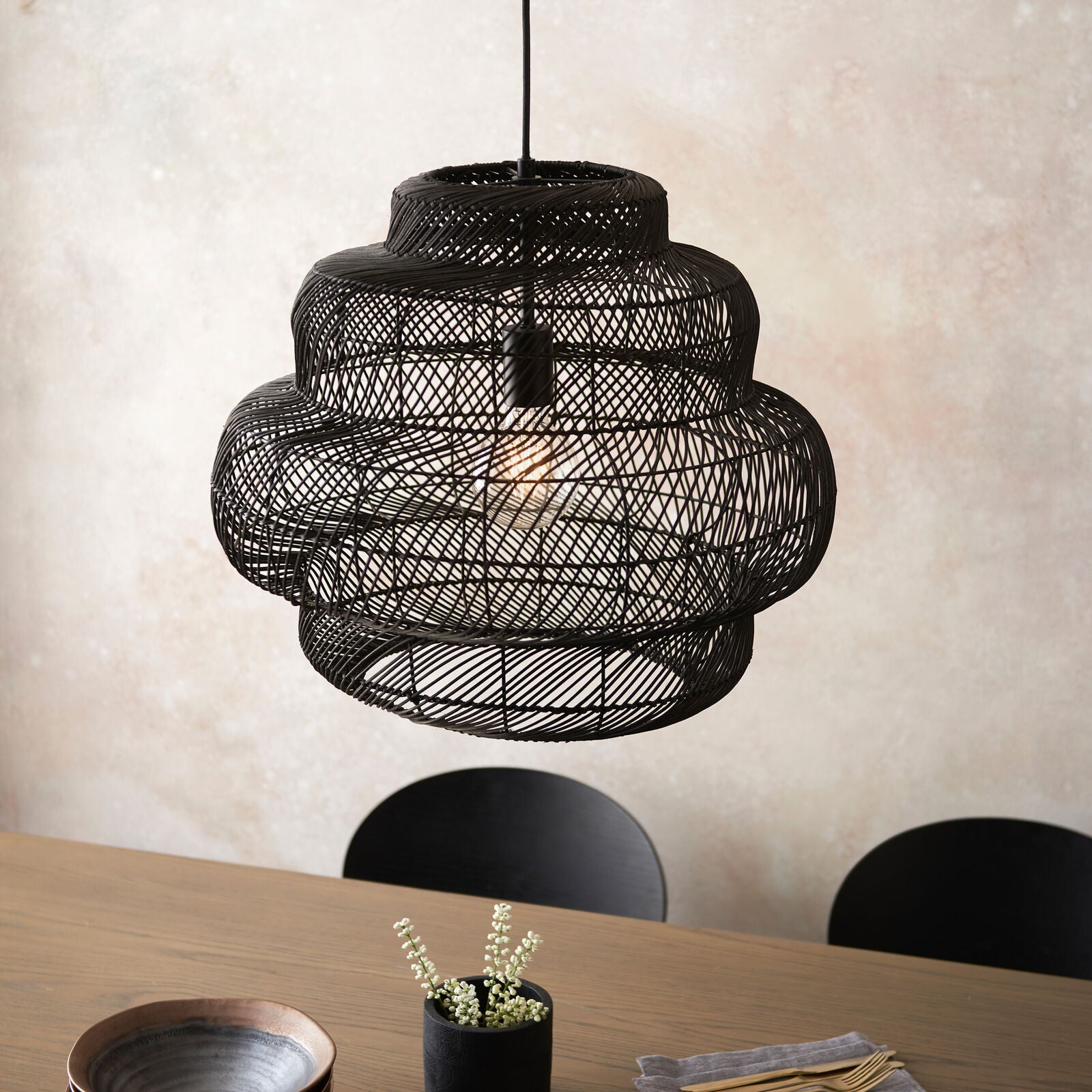 STELLA Black Rattan Statement Pendant Light | malletandplane.com