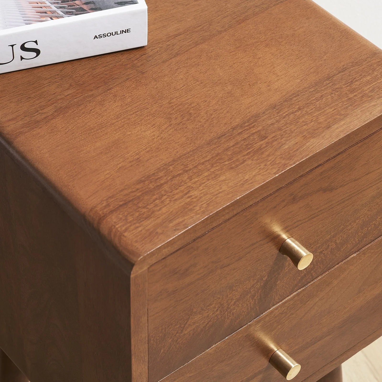 Logan Scandinavian walnut 2 drawer solid wood narrow bedside table | malletandplane.com