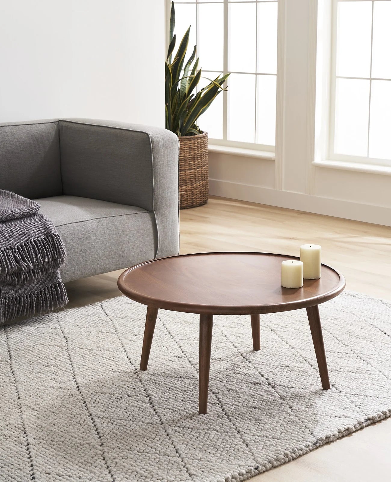 Oslo Scandinavian Walnut solid wood round coffee table | malletandplane.com