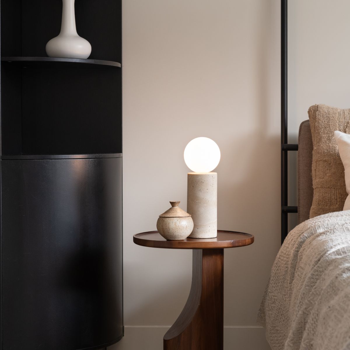 TIVOLI White Travertine Table Lamp with Glass Globe