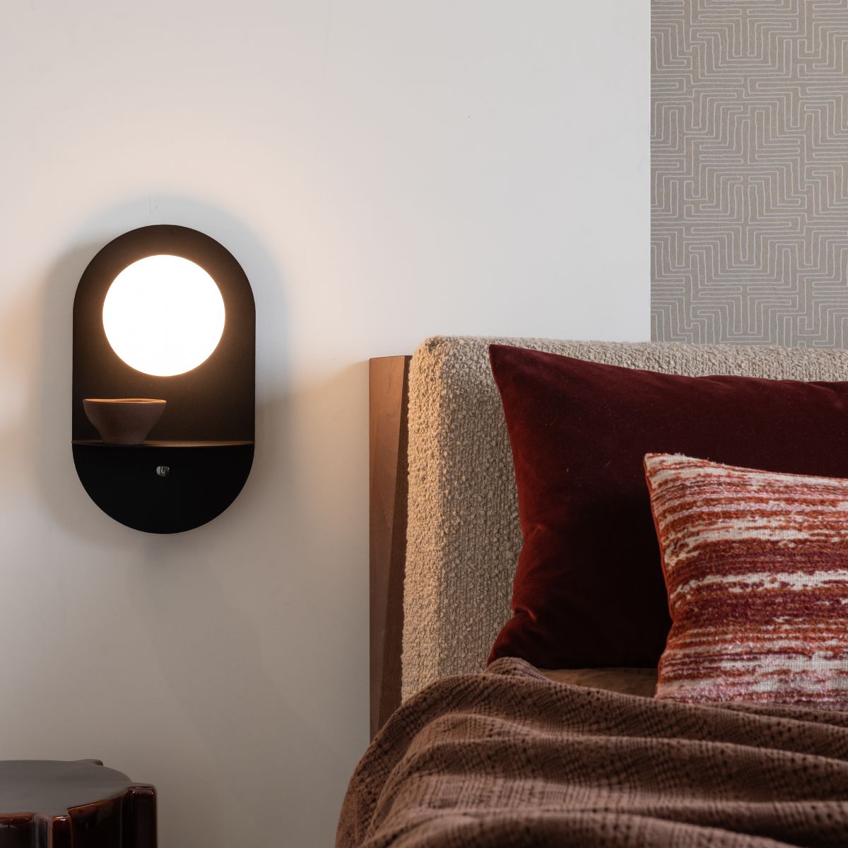TOKYO Black Wall Light with Shelf & USB Charger