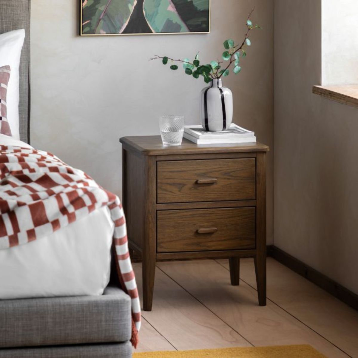 Torsten Walnut Bedside Table with 2 Drawers | malletandplane.com
