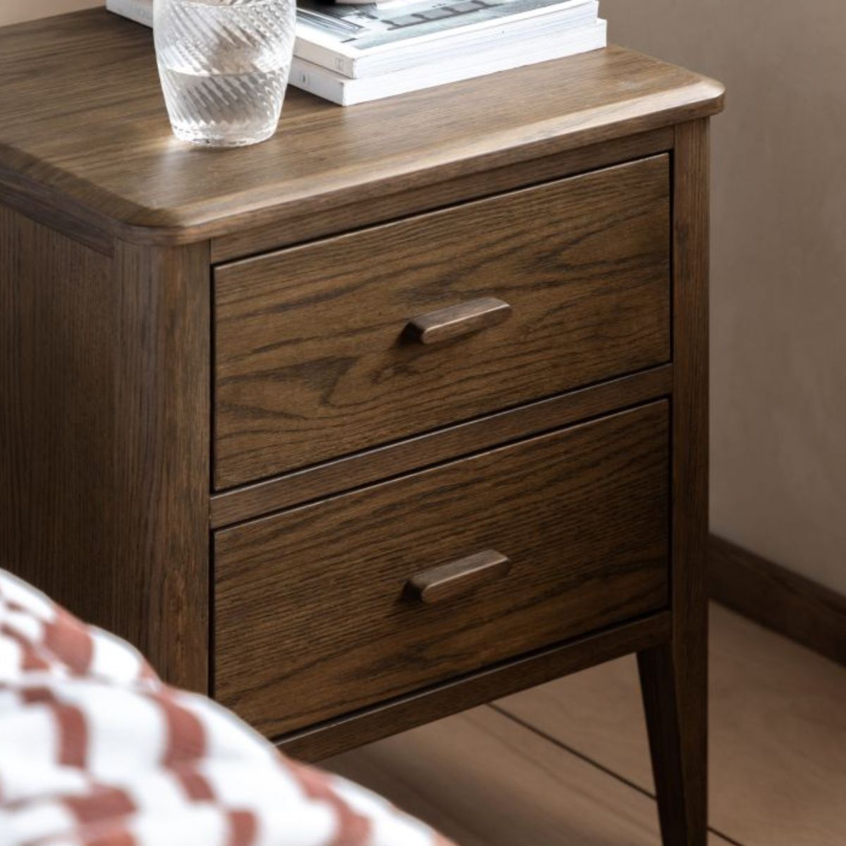 Torsten Walnut Bedside Table with 2 Drawers | malletandplane.com