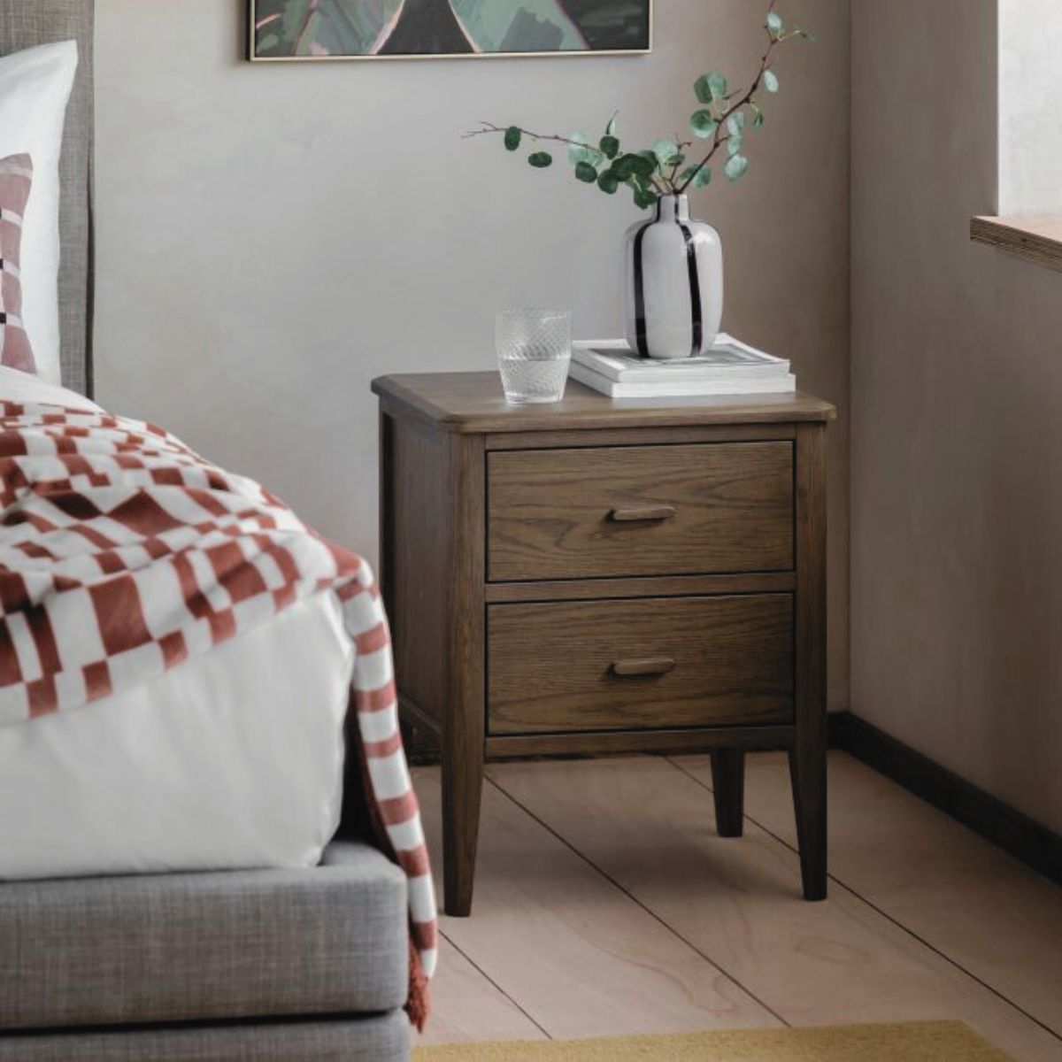 Torsten Walnut Bedside Table with 2 Drawers | malletandplane.com