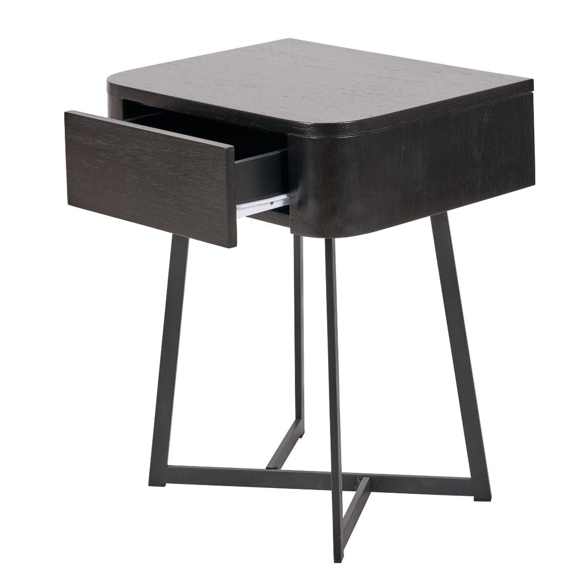 UKIAH Black Ash & Metal Bedside Table | malletandplane.com