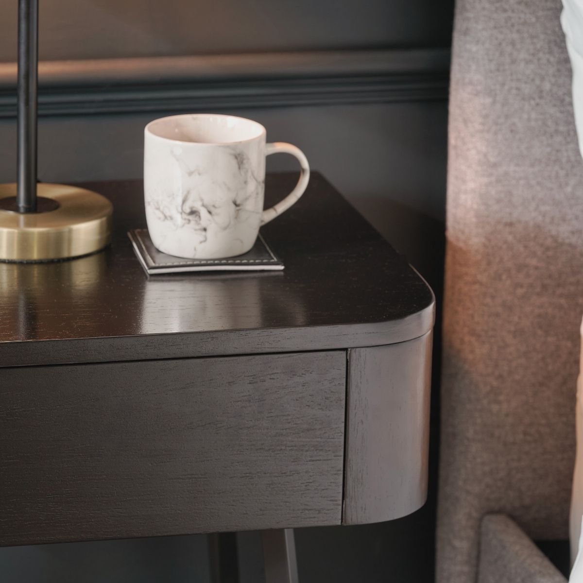 UKIAH Black Ash & Metal Bedside Table | malletandplane.com