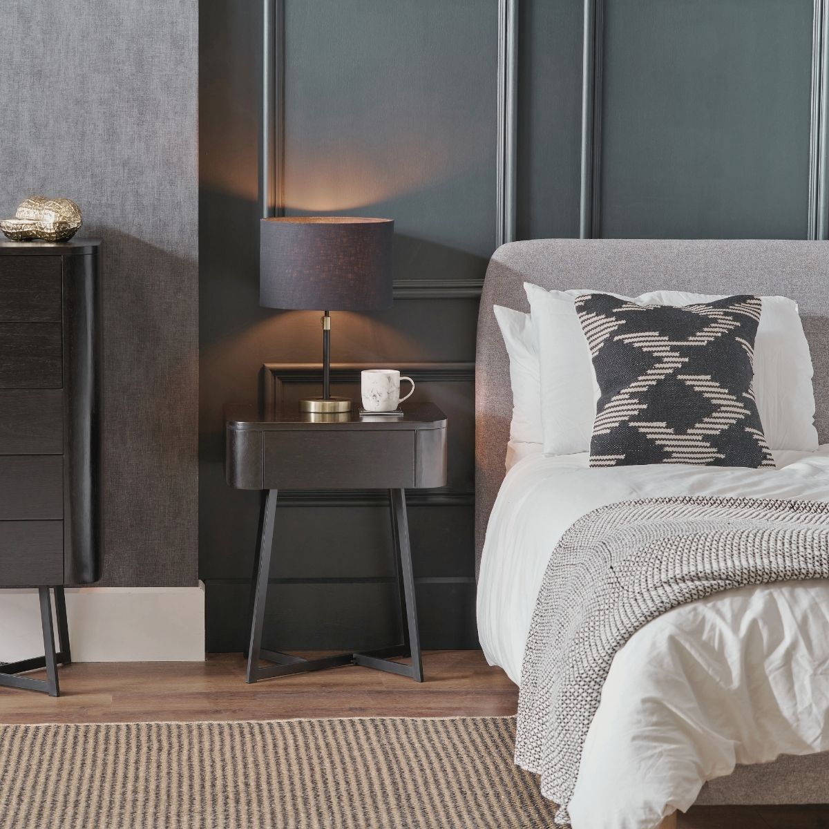 UKIAH Black Ash & Metal Bedside Table | malletandplane.com