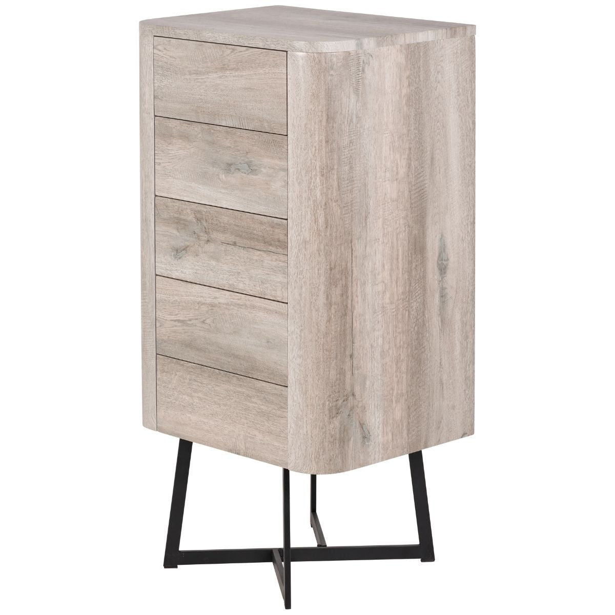 UKIAH Grey Oak Veneer 5 Drawer Tall Boy