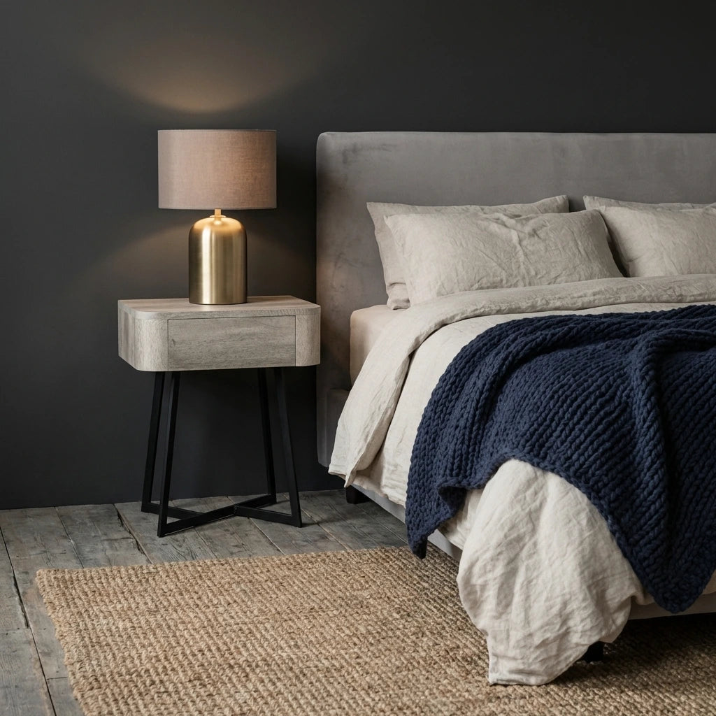 UKIAH Grey Oak & Black Metal Bedside Table