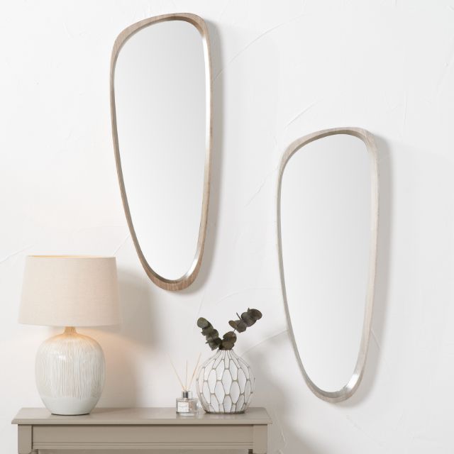 VIDA Grey Oak Wood Veneer Teardrop Wall Mirror | malletandplane.com