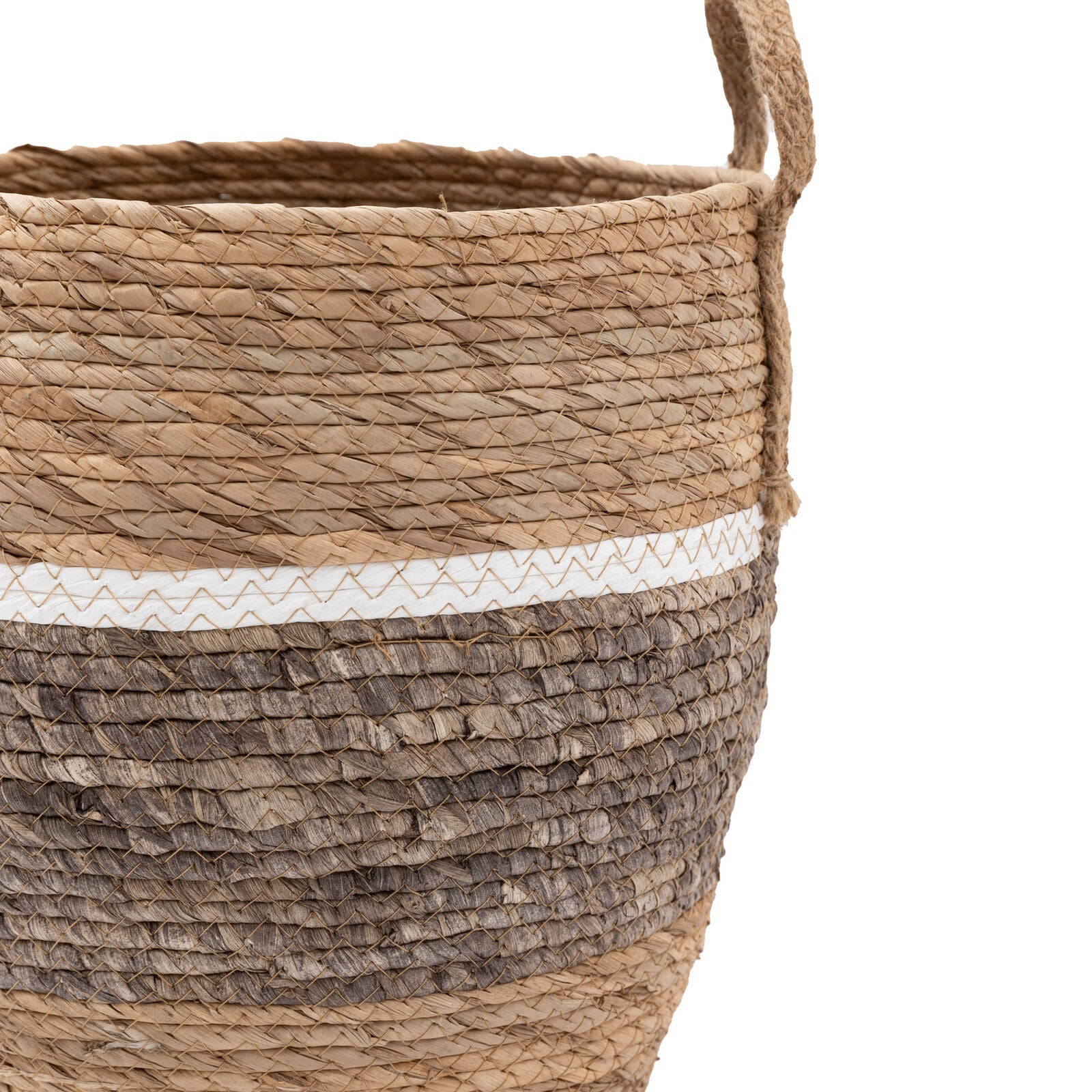 Weave set of handwoven seagrass baskets wirth stripe and contrast design | malletandplane.com