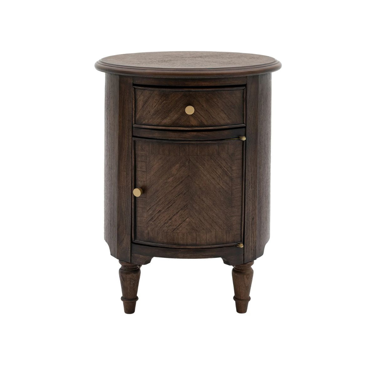 WETHERBY Round Dark Wood  Bedside Table with Drawer & Cupboard