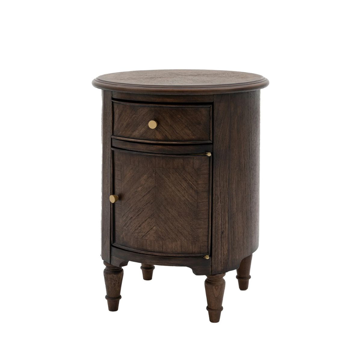 WETHERBY Round Dark Wood  Bedside Table with Drawer & Cupboard