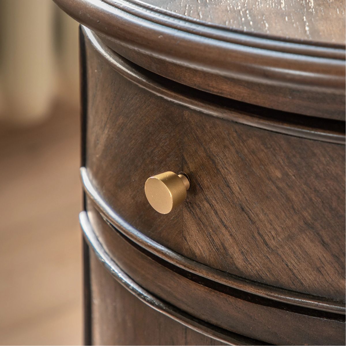 WETHERBY Round Dark Wood  Bedside Table with Drawer & Cupboard