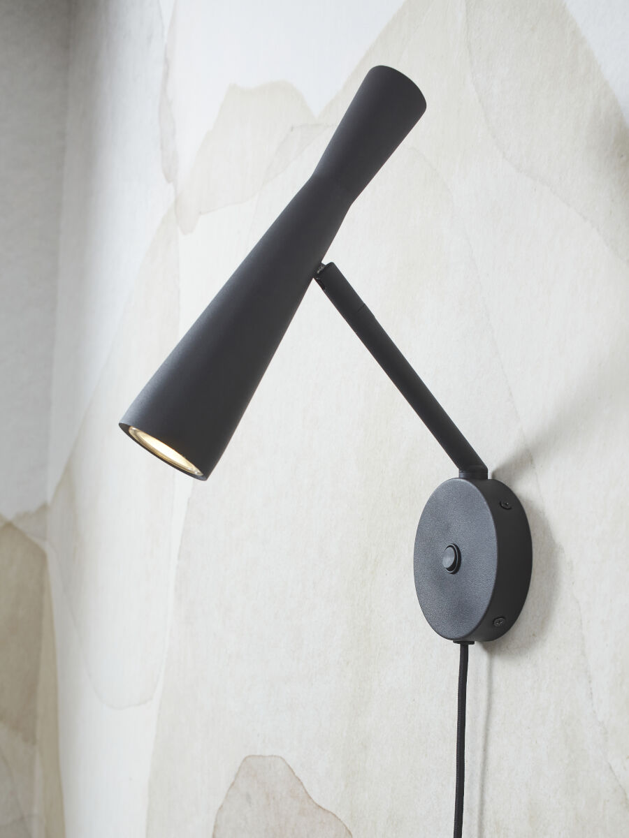 Bordeaux adjustable plug in wall light in black finish | malletandplane.com