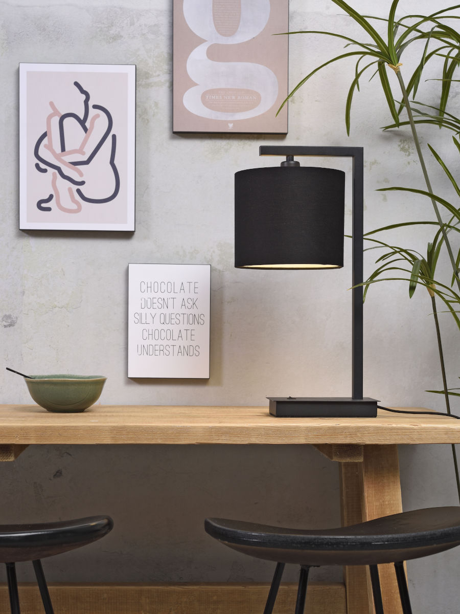 Boston black metal table lamp with black, grey or white shade | malletandplane.com