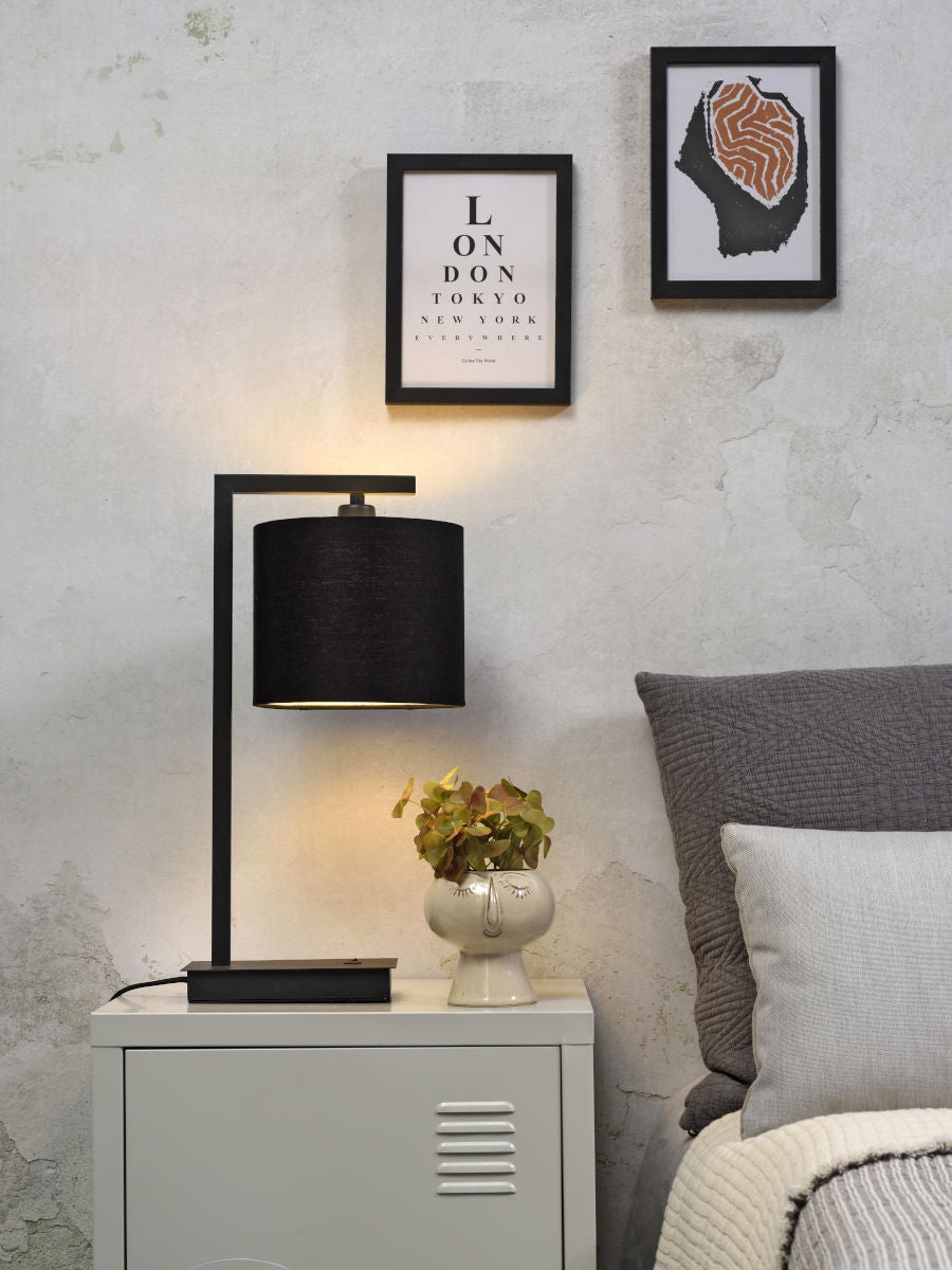 Boston black metal table lamp with black, grey or white shade | malletandplane.com