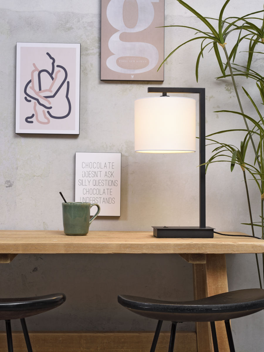 Boston black metal table lamp with black, grey or white shade | malletandplane.com