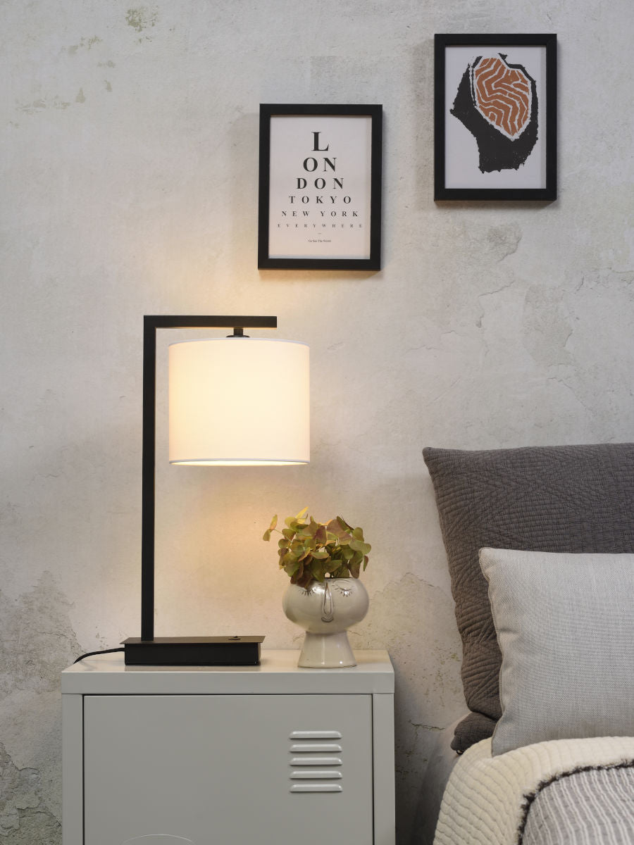 Boston black metal table lamp with black, grey or white shade | malletandplane.com