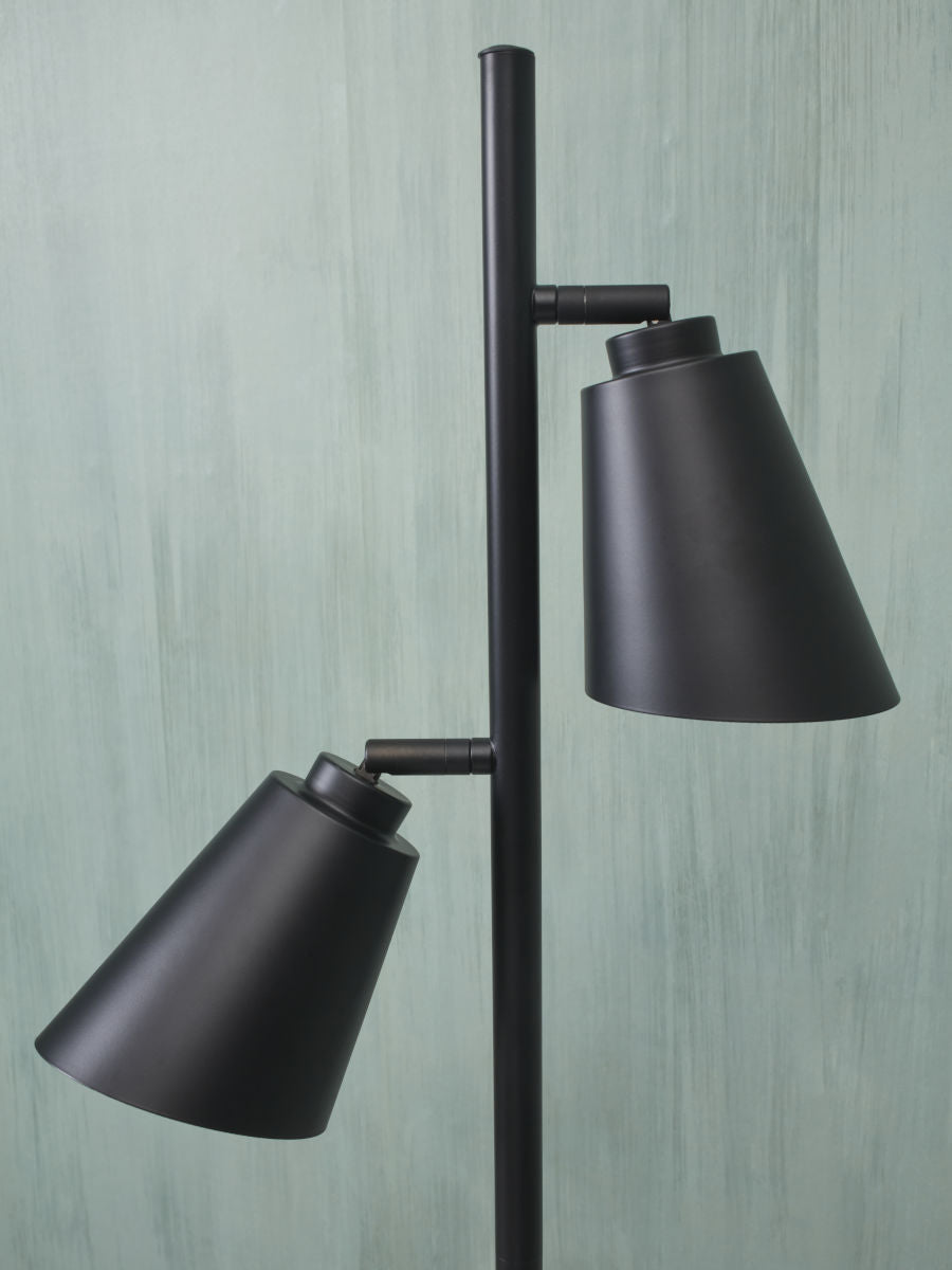 Bremen black metal floor lamp with 2 adjustable shades | malletandplane.com