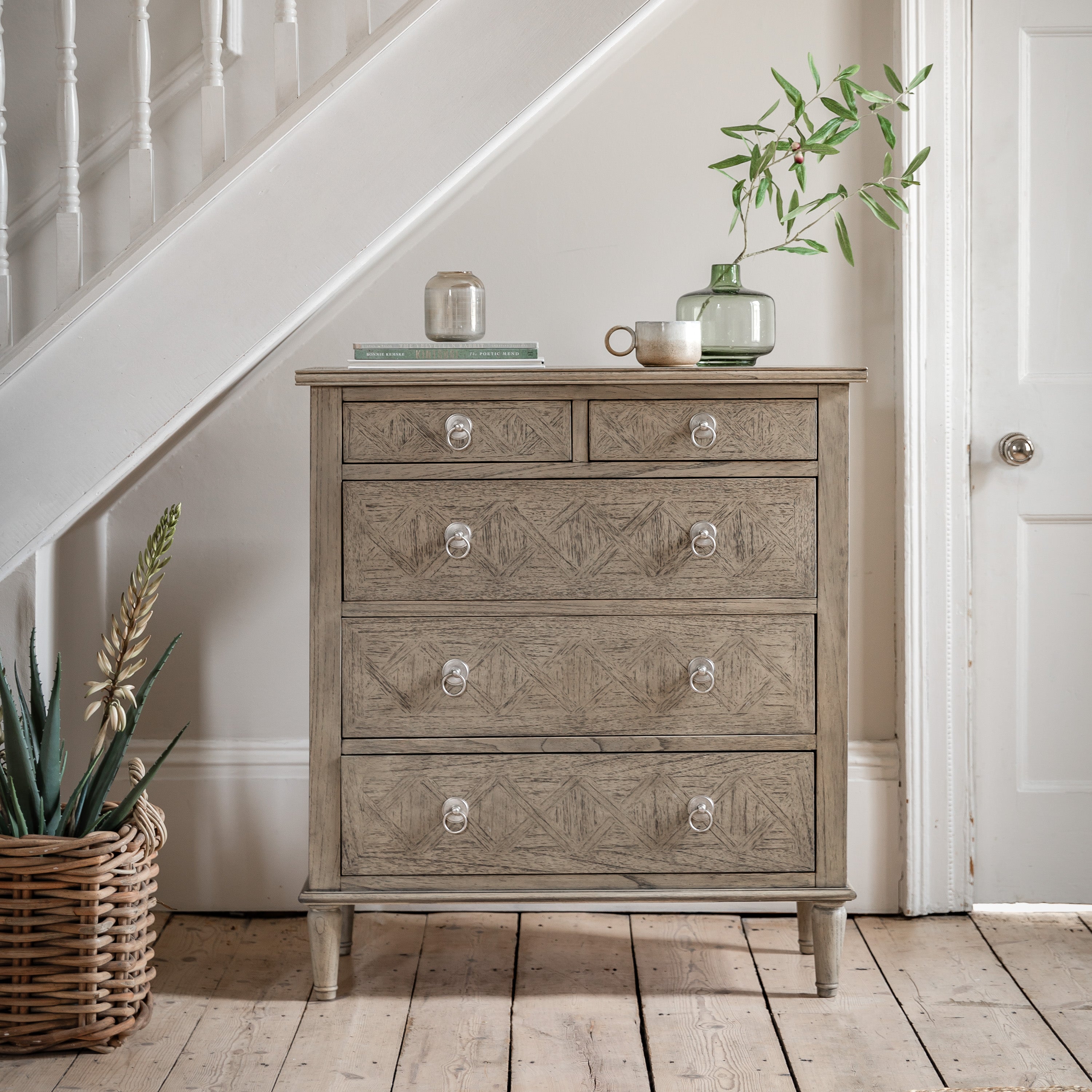 YARROW Natural 5 Drawer Chest of Drawers - detail and lifestyle view 2