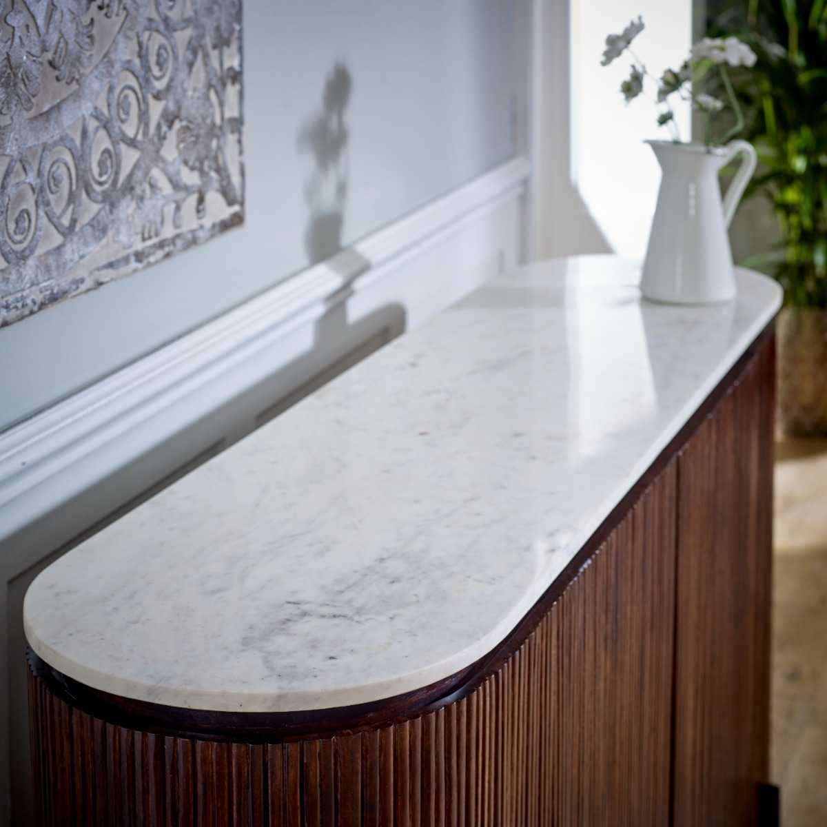 Kelwa handmade solid wood sideboard with white marble top | malletandplane.com