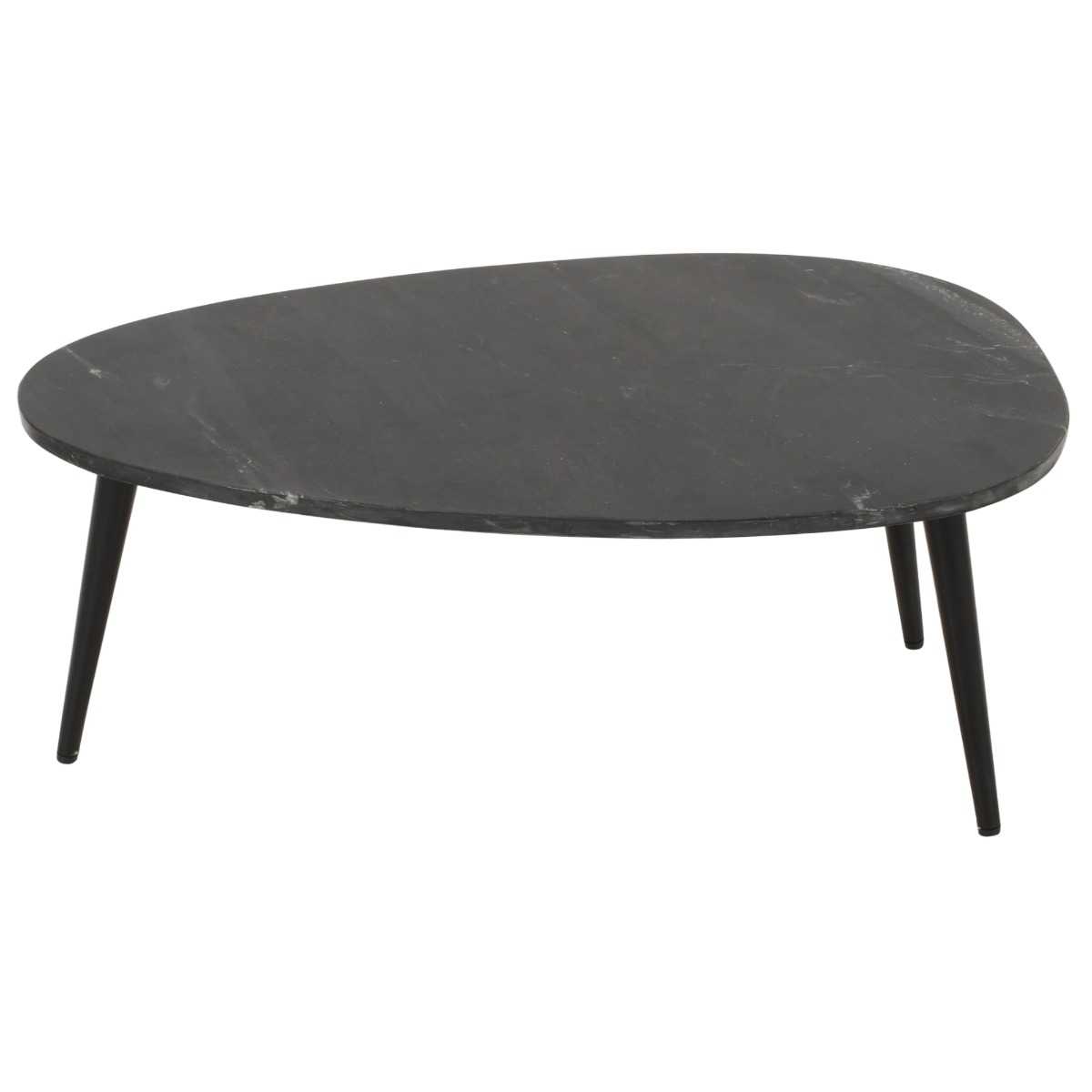 Kelwa handmade black marble coffee table with 3 metal legs | malletandplane.com