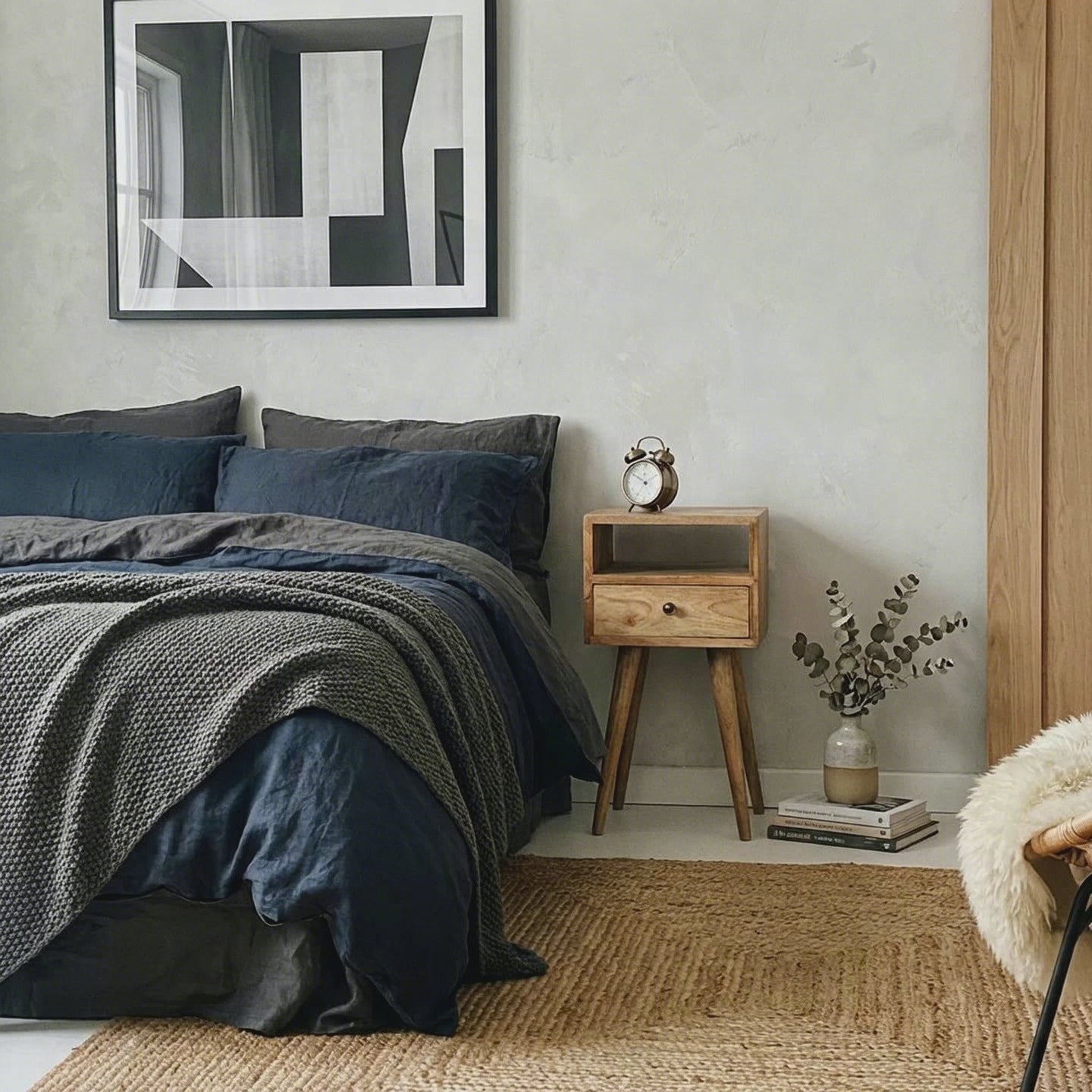 Ronan handmade solid mango wood small bedside table in a fine mango finish