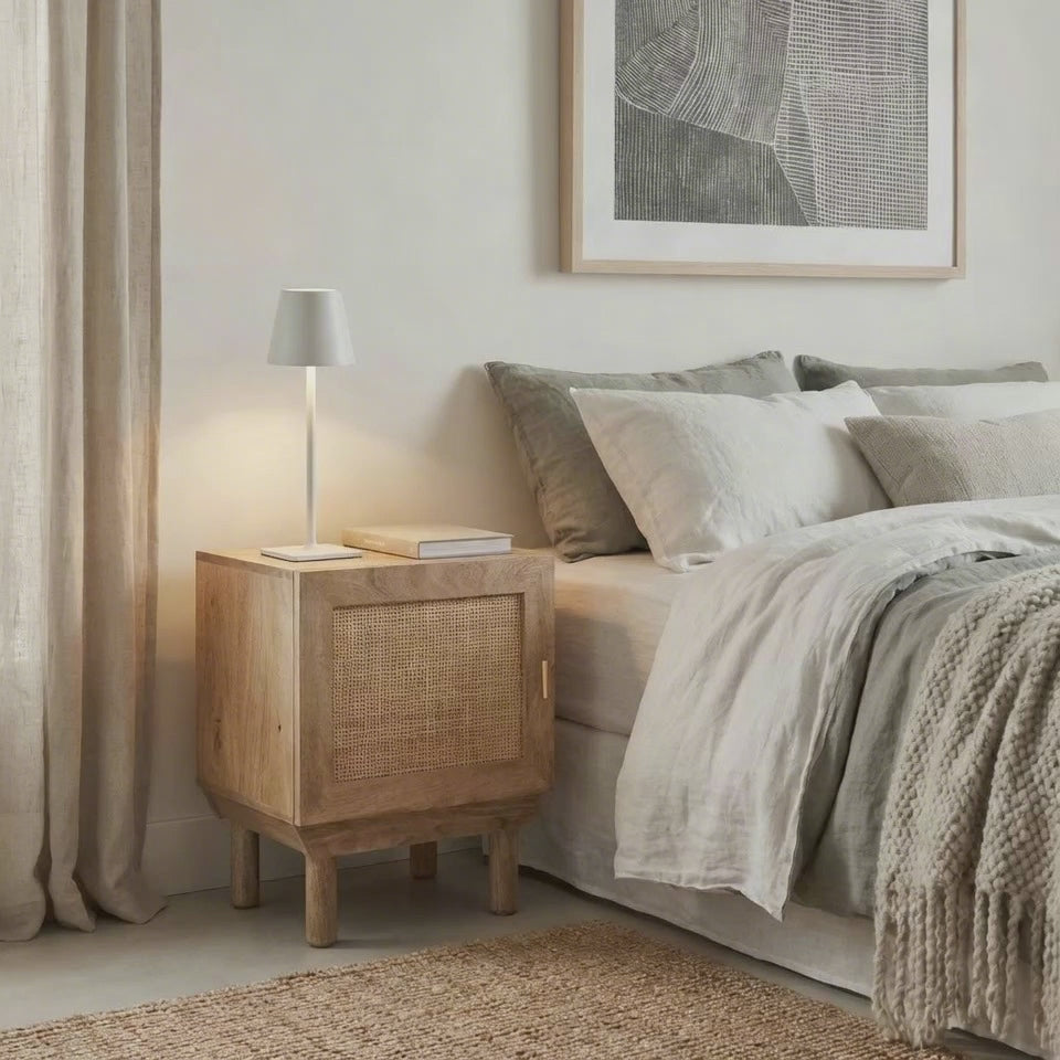 HENRIK Rattan Bedside Table – Compact Storage Unit