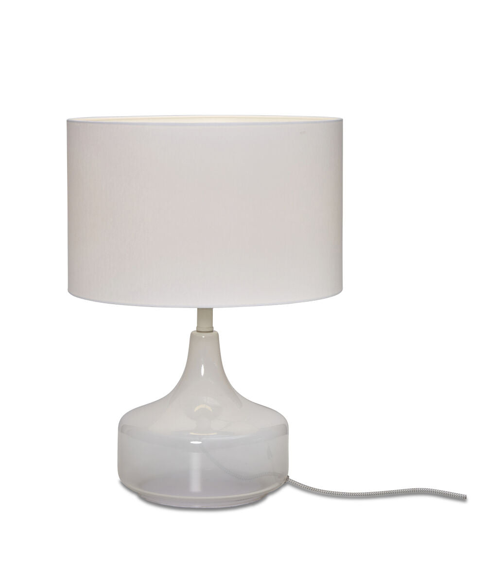 Reykjavik white glass table lamp with white cotton shade | malletandplane.com