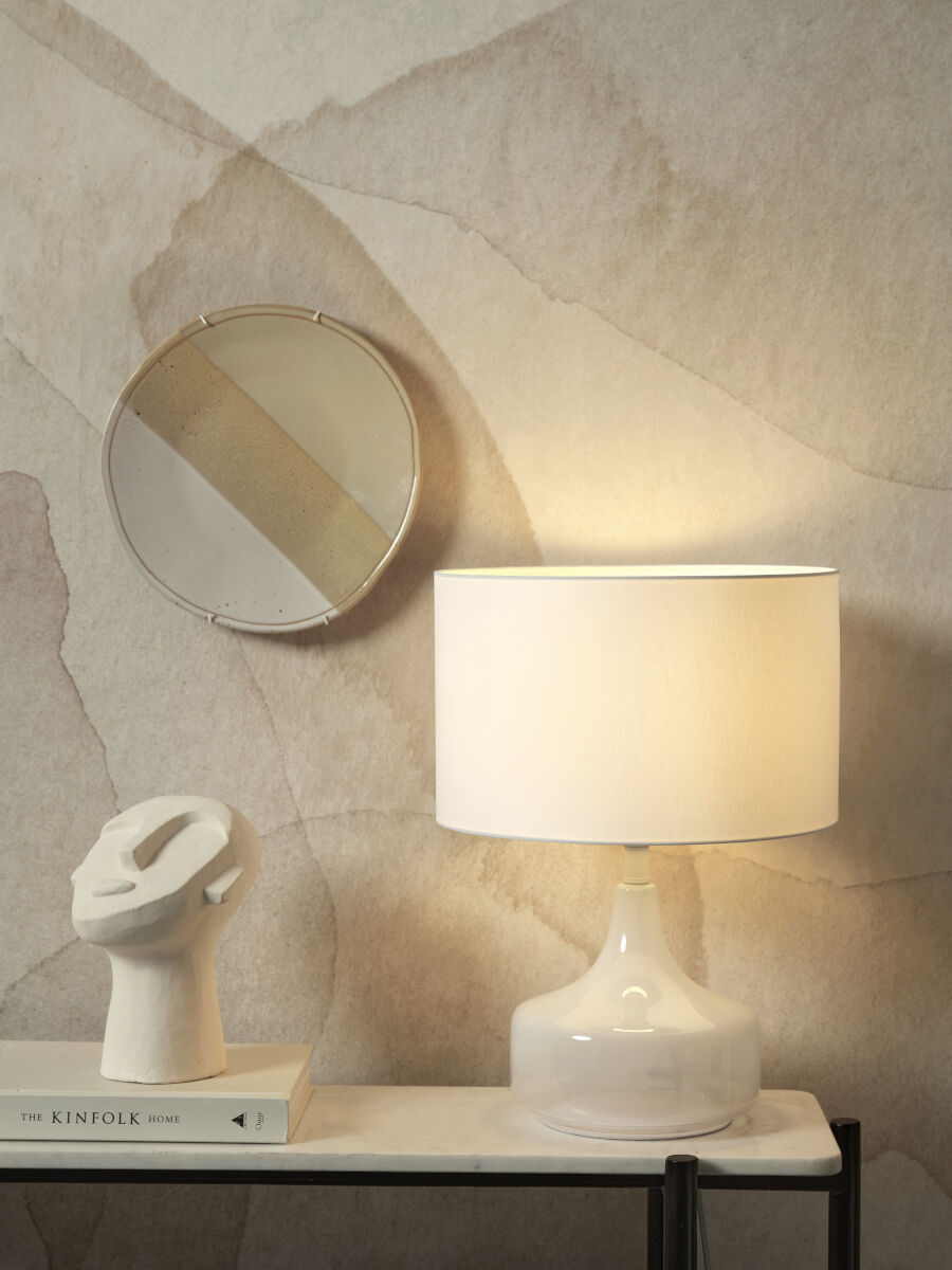 Reykjavik white glass table lamp with white cotton shade | malletandplane.com