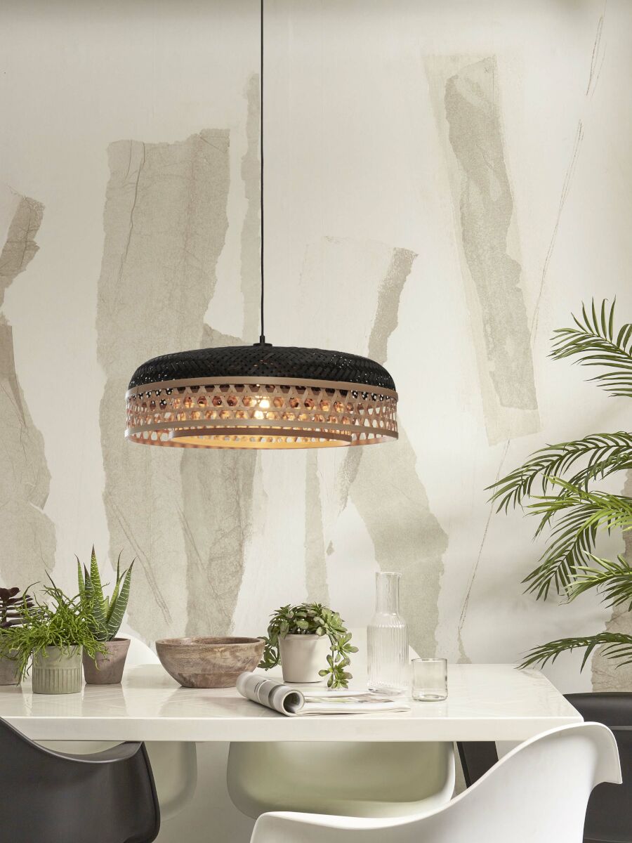 UBUD Natural & Black Double Shade Bamboo Pendant Light