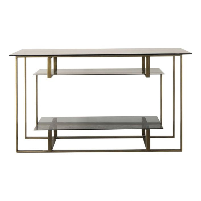 Louis bronze metal and smoked glass console table | MalletandPlane.com
