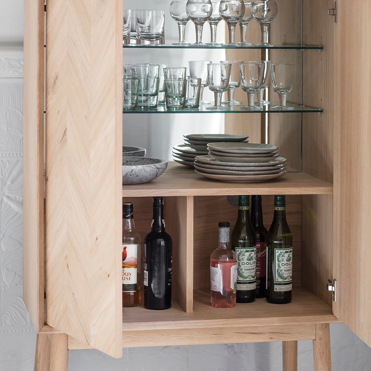 Jakob Drinks Cabinet in chevron inlaid oak | MalletandPlane.com