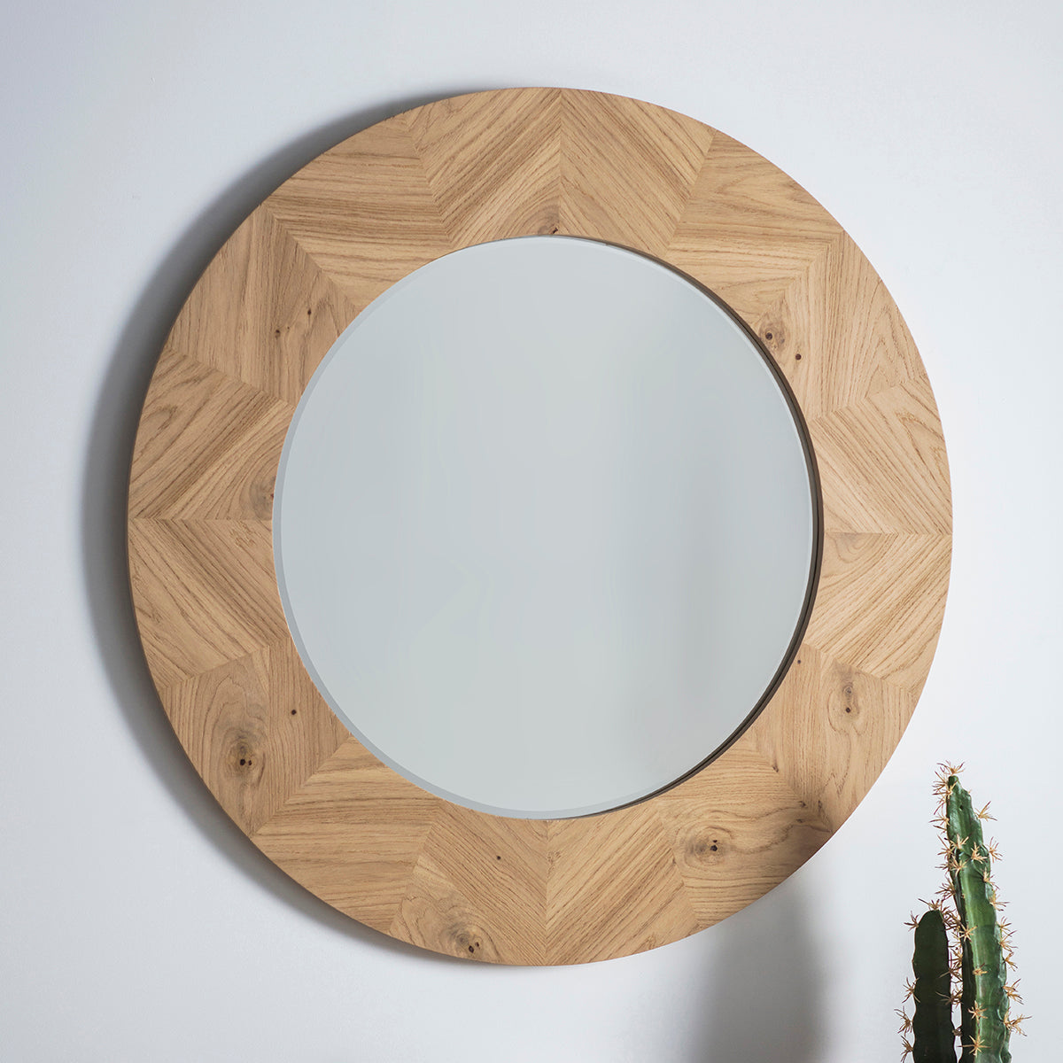 Jakob 900mm Round Wall Mirror in European Oak | malletandplane.com