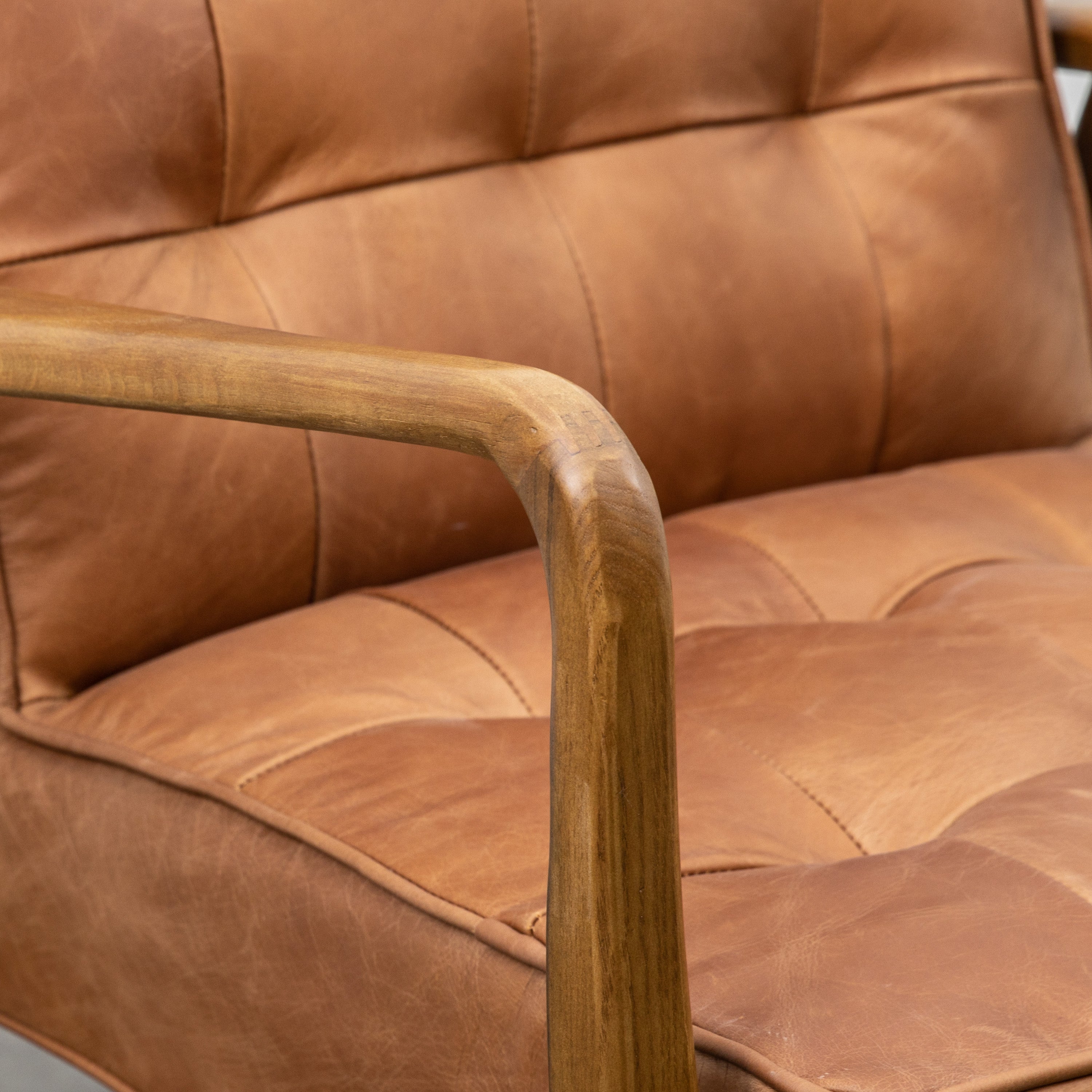 Ronson Mid Century Armchair with solid oak frame and top grain vintage brown leather upholstery | MalletandPlane.com