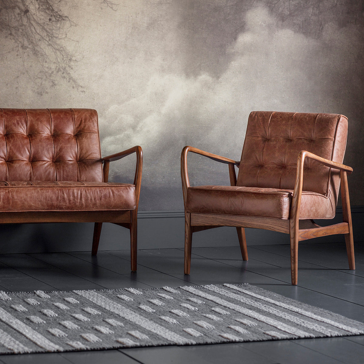 Ronson 2 seat mid-century sofa in vintage brown leather upholstery | MalletandPlane.com