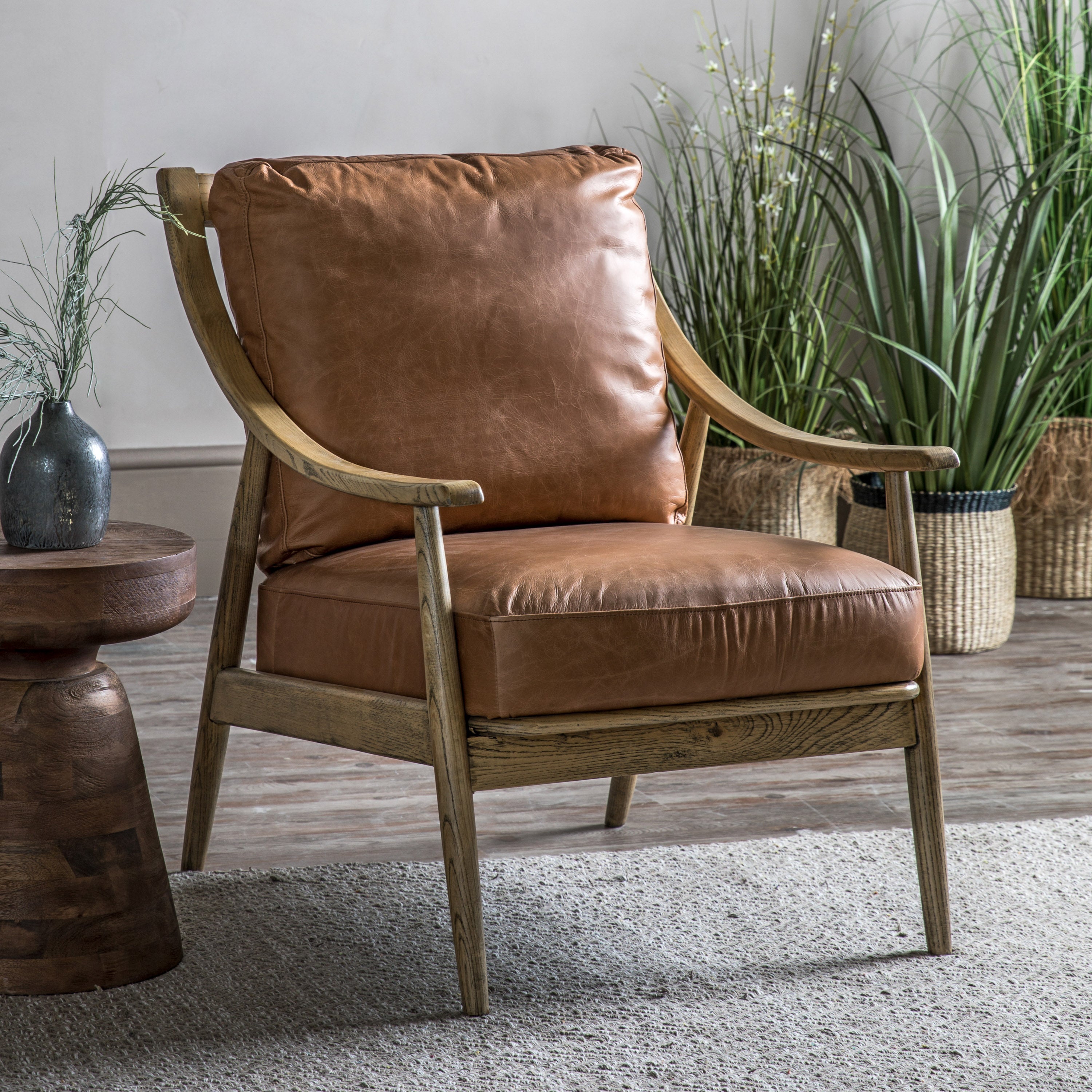 Brock Armchair in sleek Brown Leather with solid wood frame | MalletandPlane.com