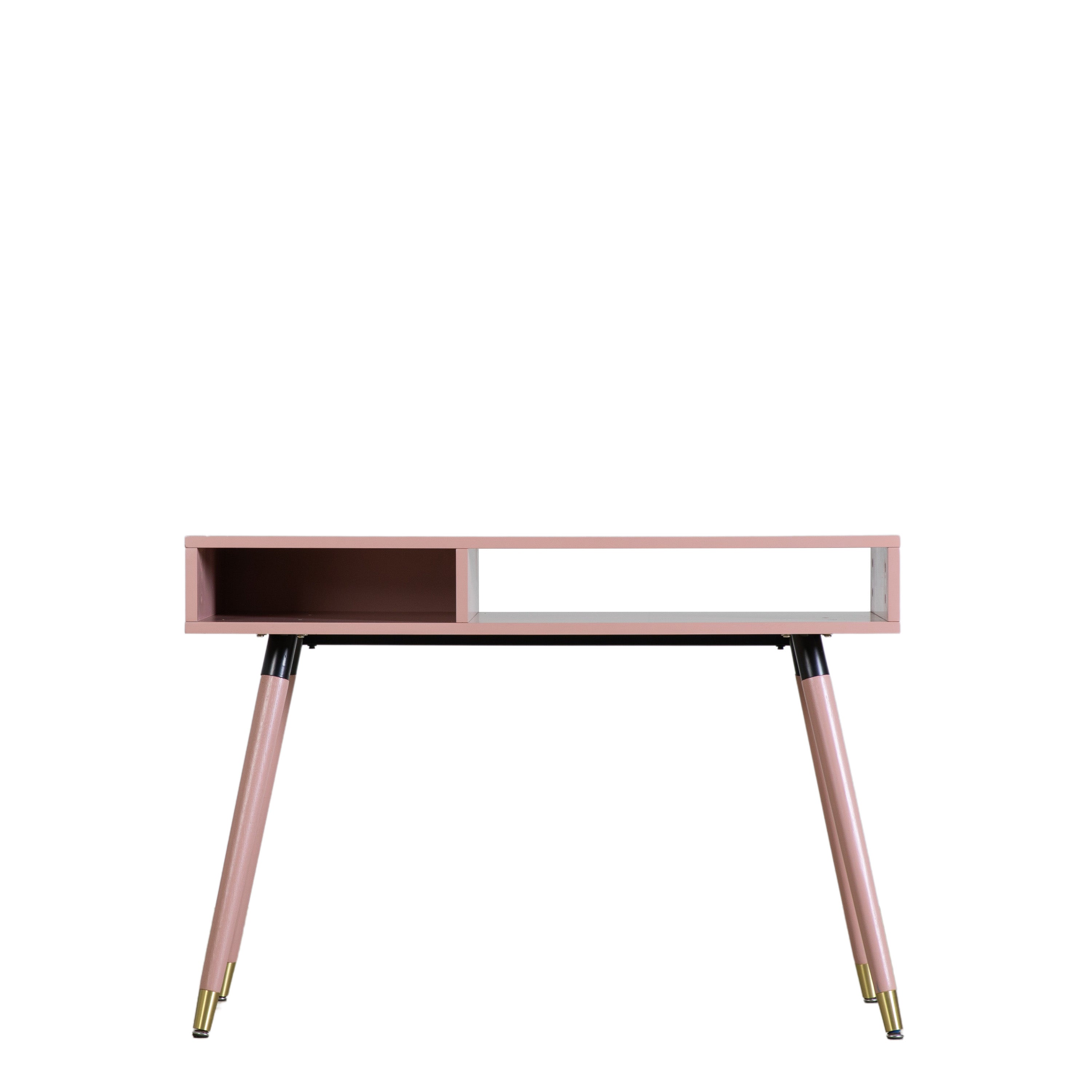 Evissa pink console table with brass socks and adjustable feet | malletandplane.com