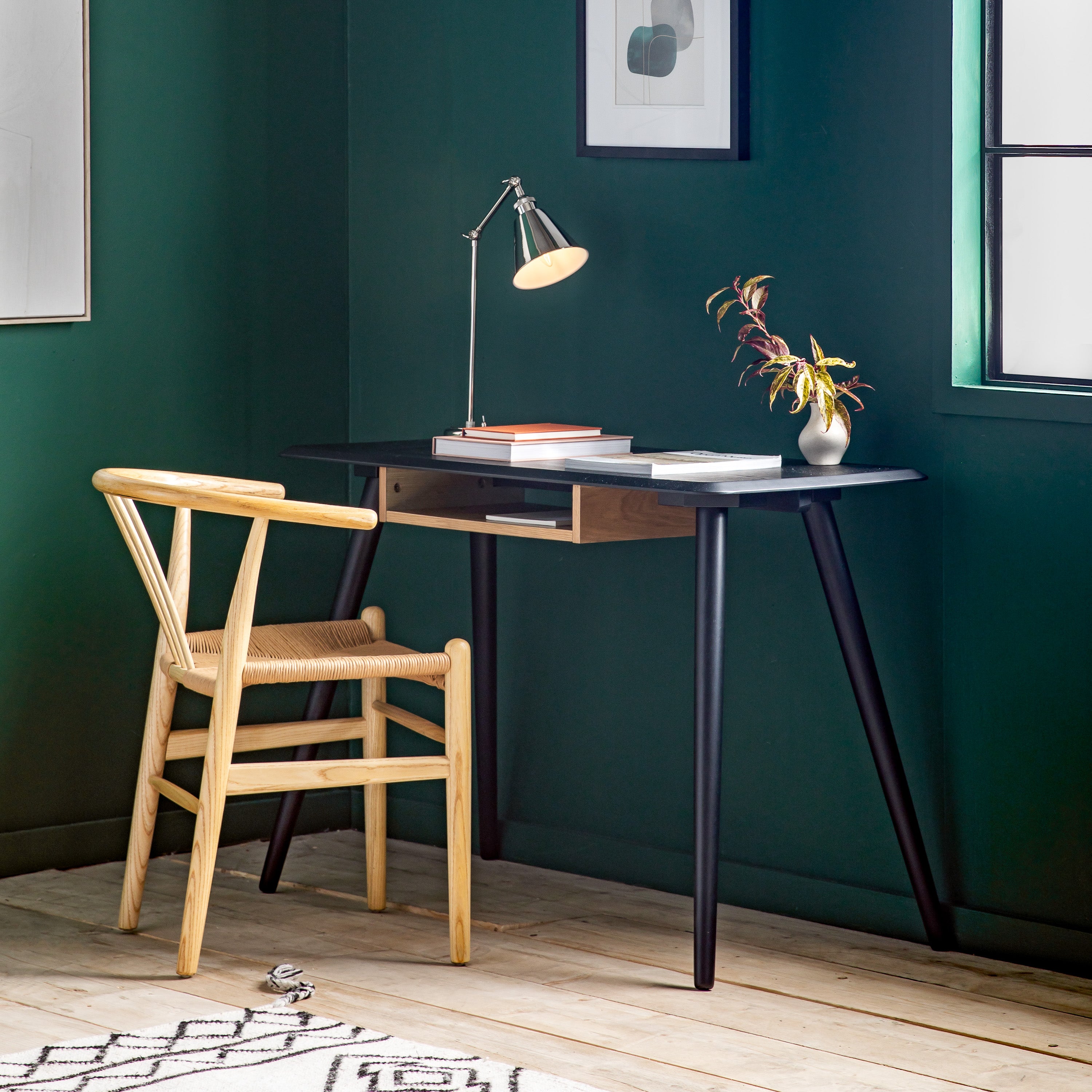 Cade study desk in natural and black oak finish | MalletandPlane.com