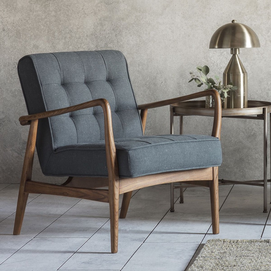 Ronson Mid Century Armchair with solid oak frame and grey weave upholstery | MalletandPlane.com