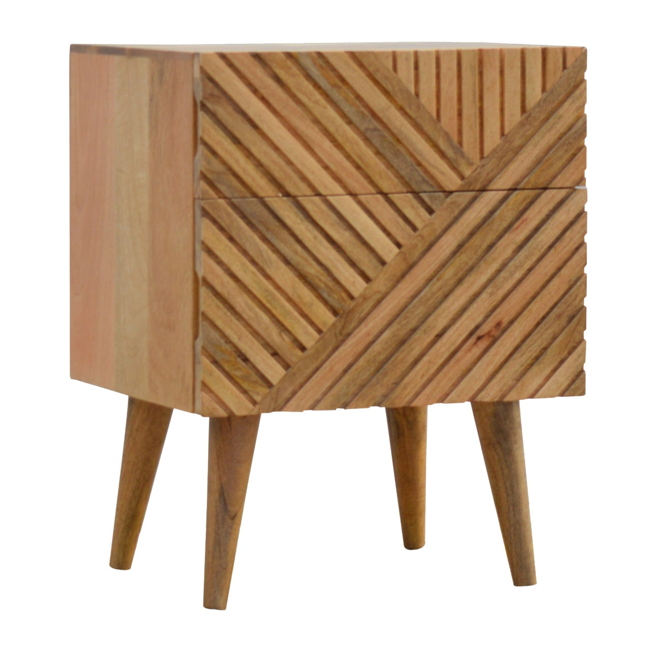 Burcote 2 drawer carved solid wood bedside table | malletandplane.com