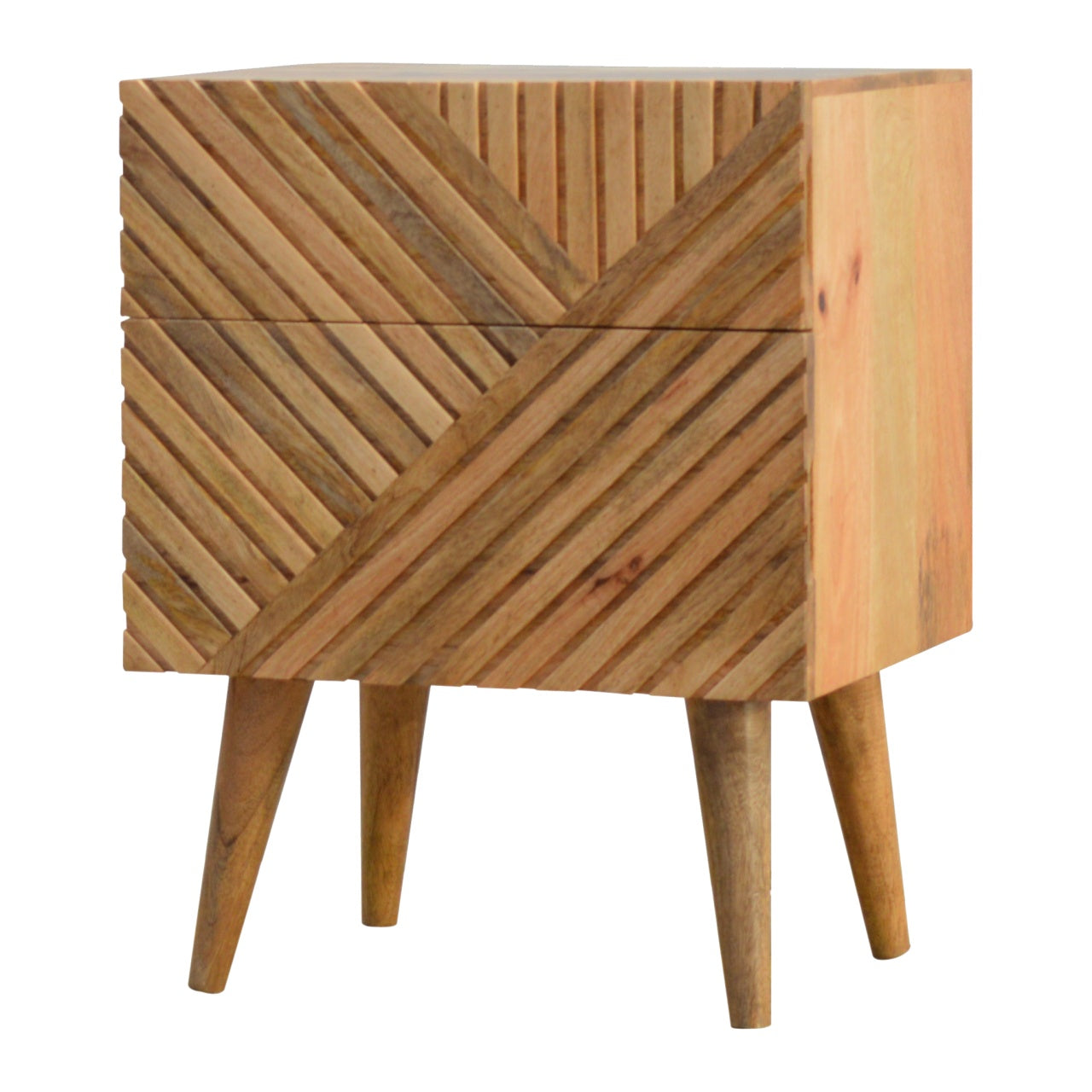 Burcote 2 drawer carved solid wood bedside table | malletandplane.com